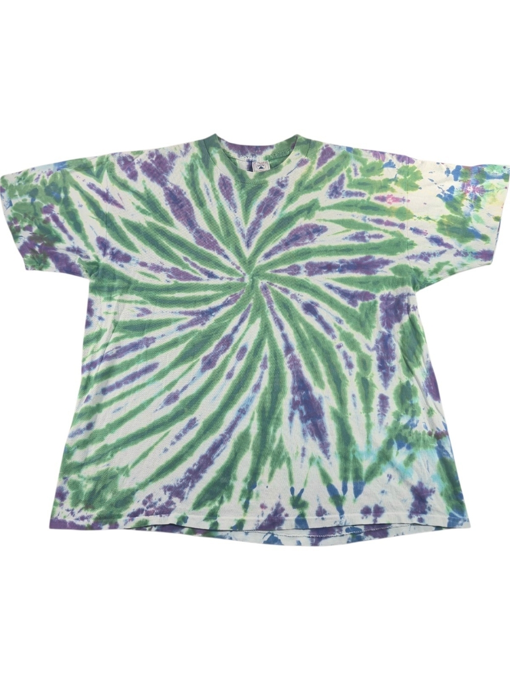 Vintage Delta Tie Dye Spiral T-Shirt Green Purple XL 100% Cotton USA